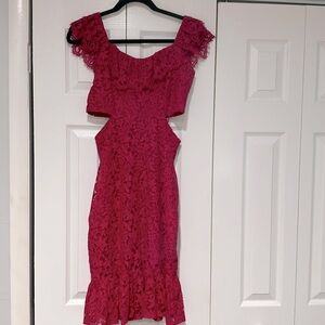 Express Lace Ruffle Overlay Cutout Mini Sheath Dress